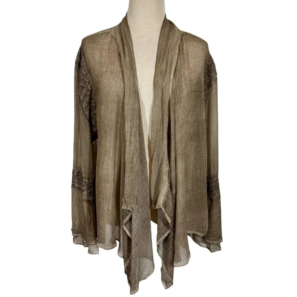 Sundance YAUVAN Sheer Gauze Embroidered Waterfall Cardigan Cover Up